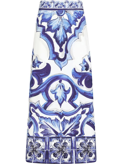 Majolica-Print Maxi Skirt