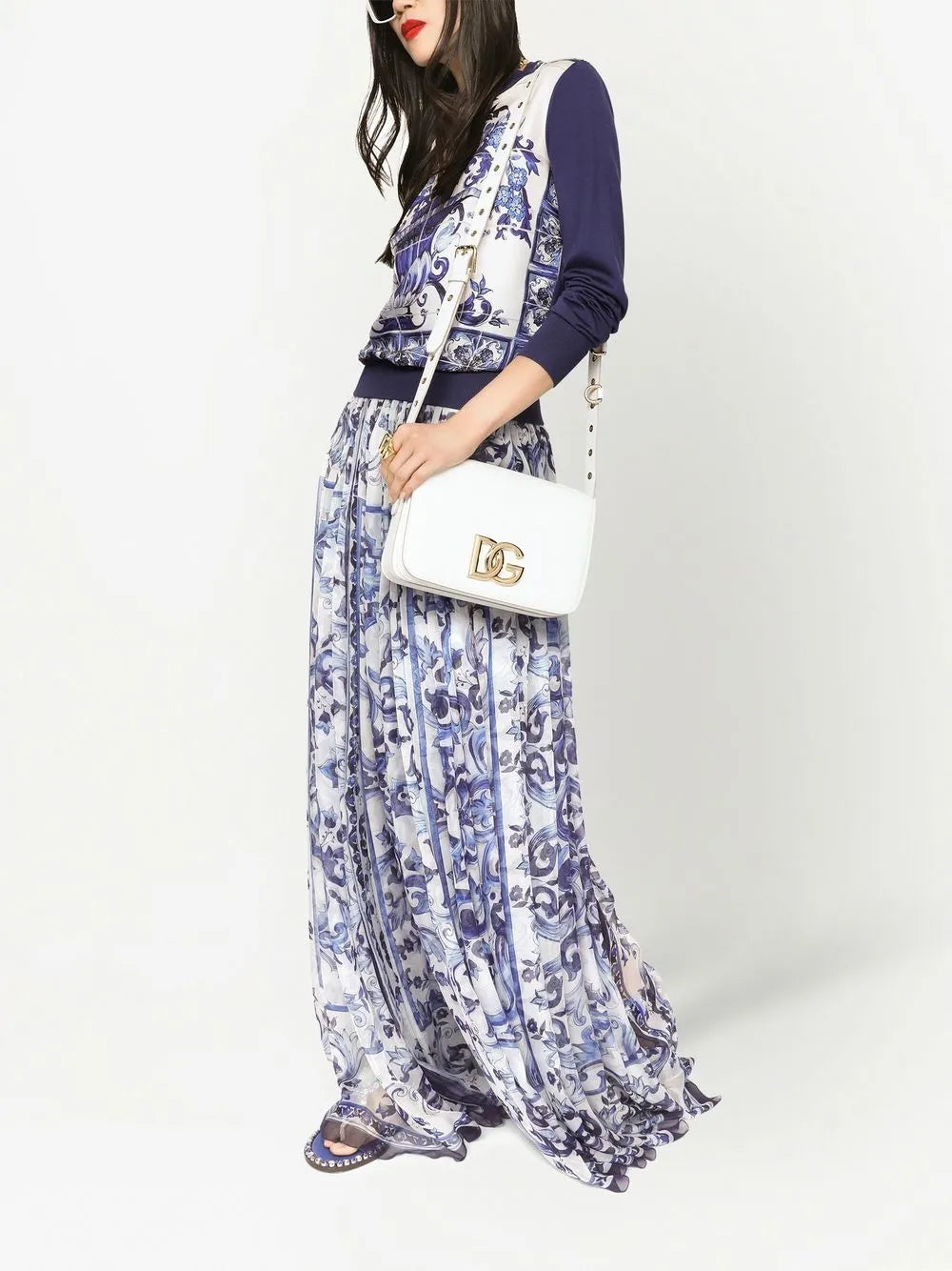 Majolica-Print Silk Maxi Skirt