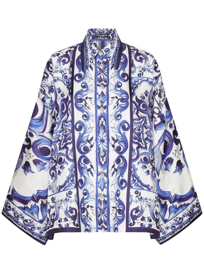 Majolica-Print Batwing-Sleeve Shirt