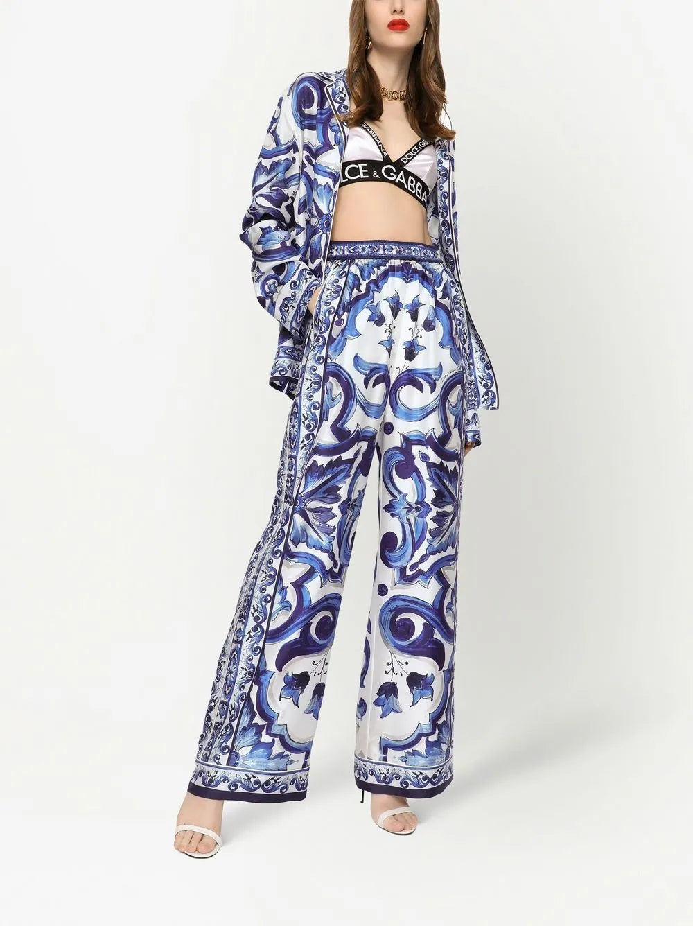 Majolica-Print Silk Pajama Shirt