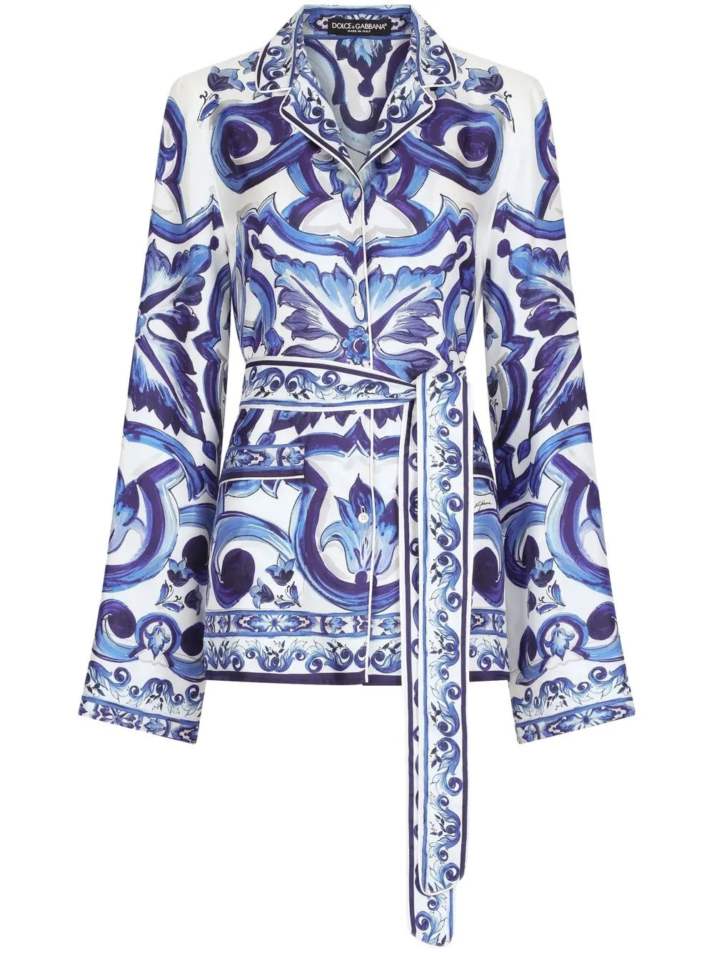 Majolica-Print Silk Pajama Shirt