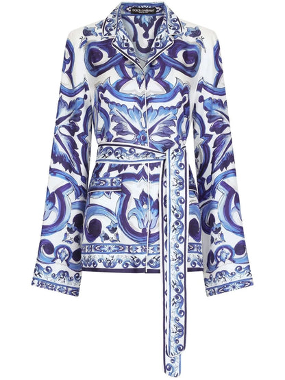 Majolica-Print Silk Pajama Shirt