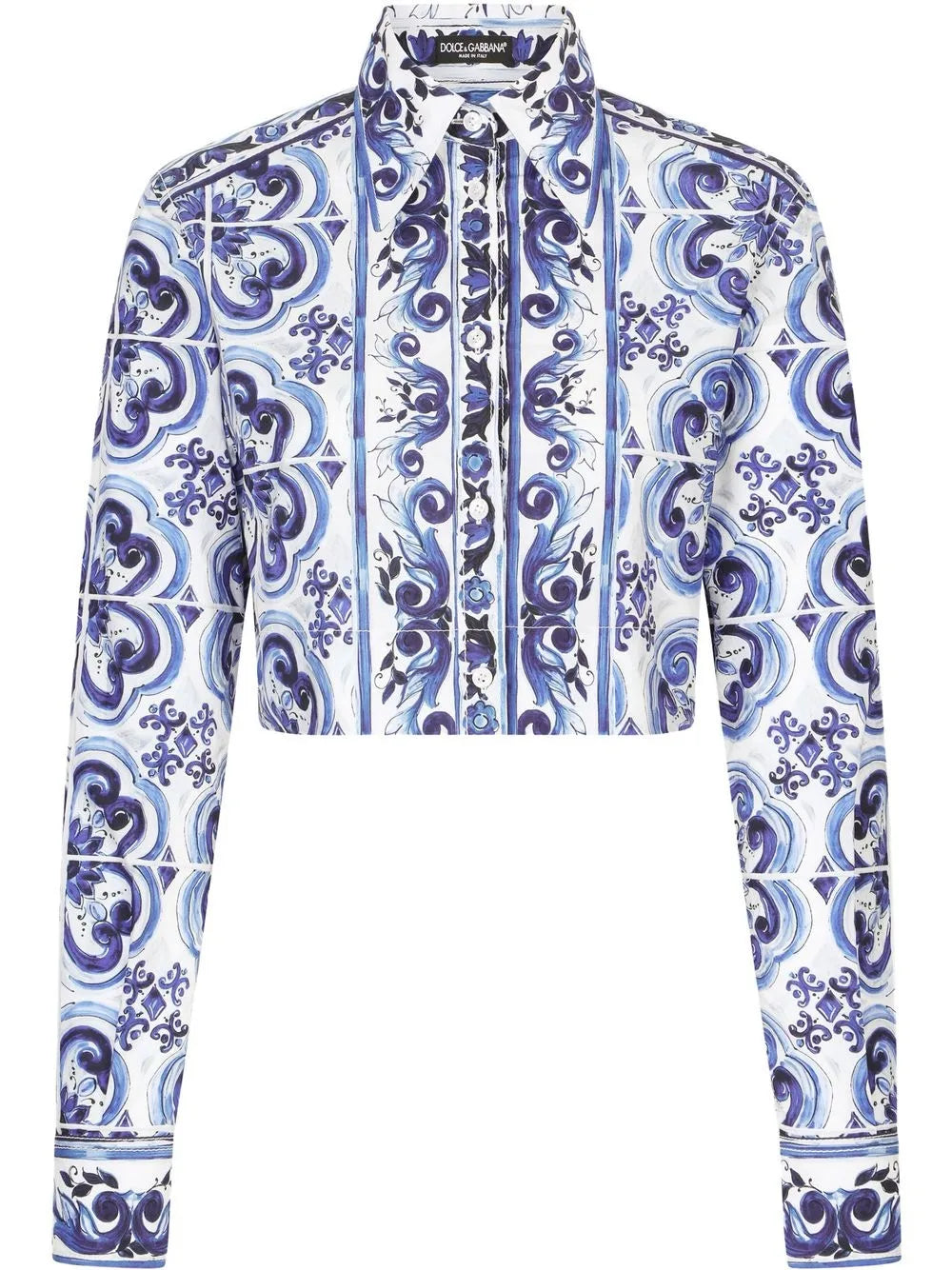 Majolica-Print Cropped Shirt
