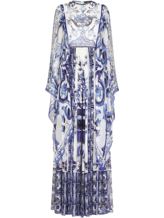 Majolica-Print Floor Length Dress