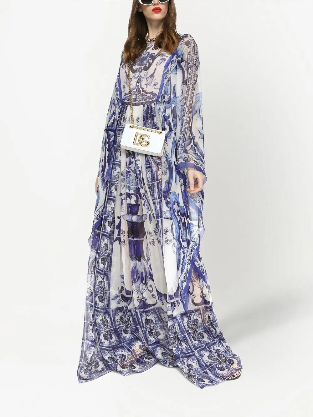 Majolica-Print Floor Length Dress