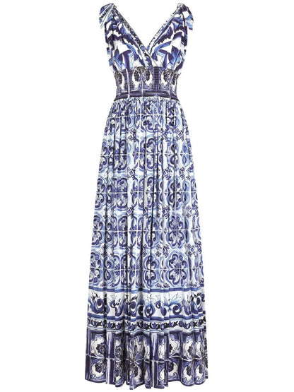 Majolica-Print Poplin Maxi Dress