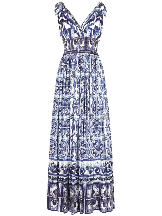 Majolica-Print Poplin Maxi Dress