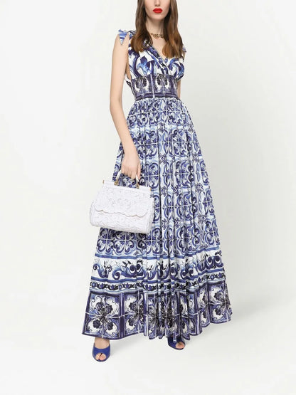 Majolica-Print Poplin Maxi Dress