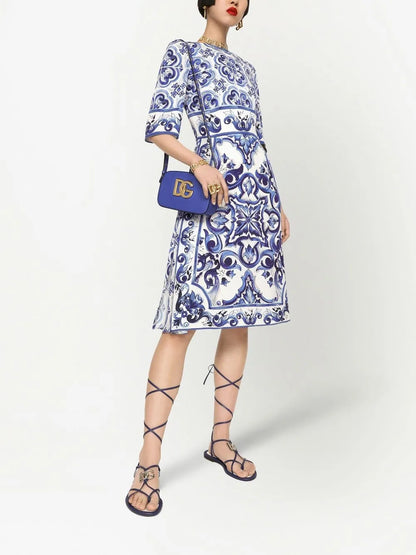 Majolica-Print Midi Dress