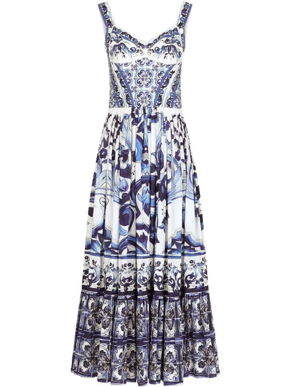 Majolica-Print Bustier Maxi Dress