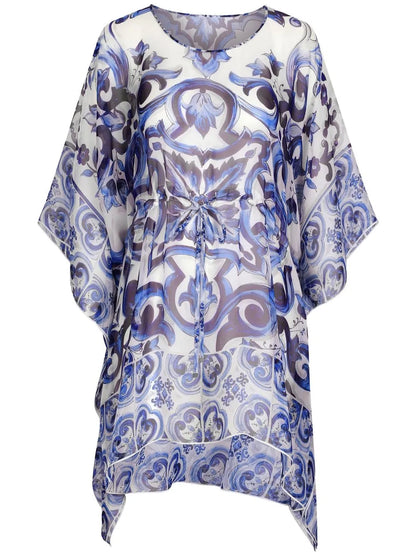 Majolica-Print Silk Kaftan