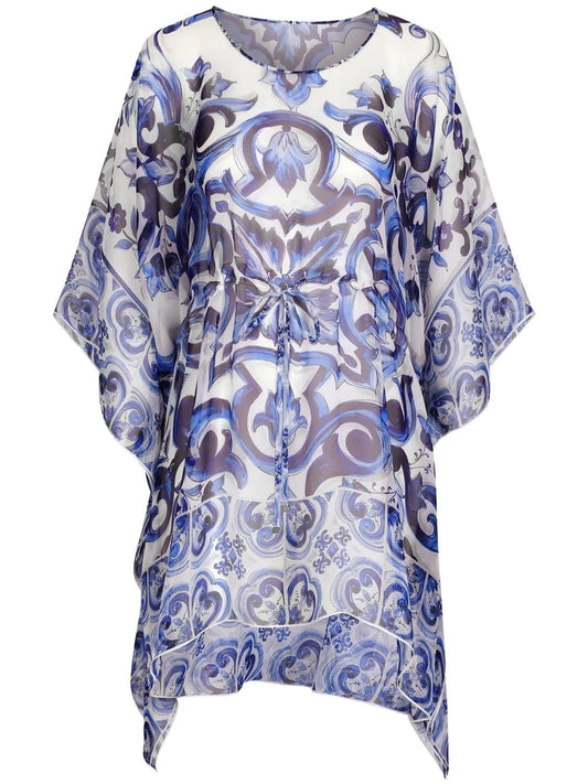 Majolica-Print Silk Kaftan