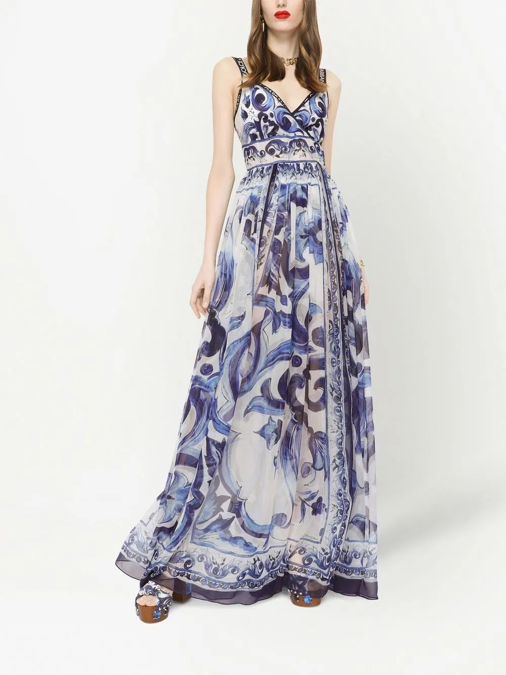 Majolica-Print Silk Maxi Dress