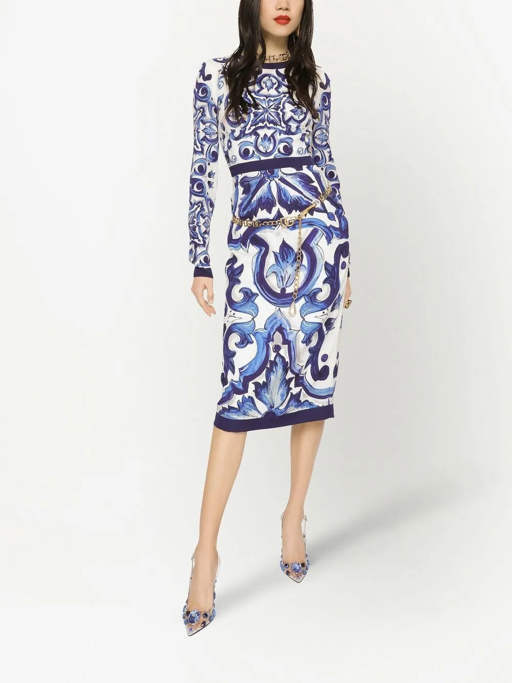Majolica-Print Sheath Dress