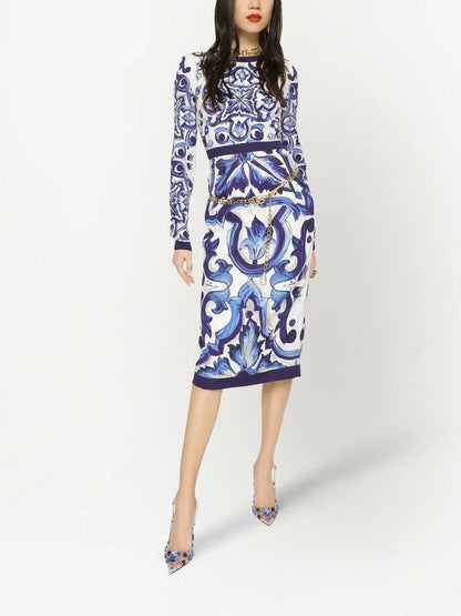Majolica-Print Sheath Dress