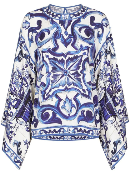Majolica-Print Silk Blouse