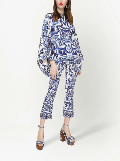 Majolica-Print Silk Blouse