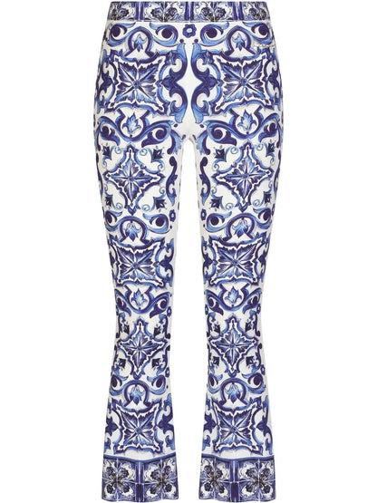 Majolica-Print Flared Trousers