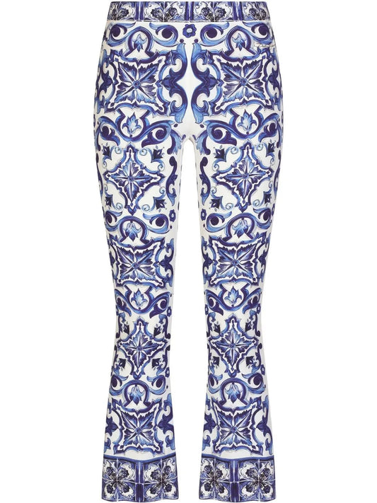 Majolica-Print Flared Trousers