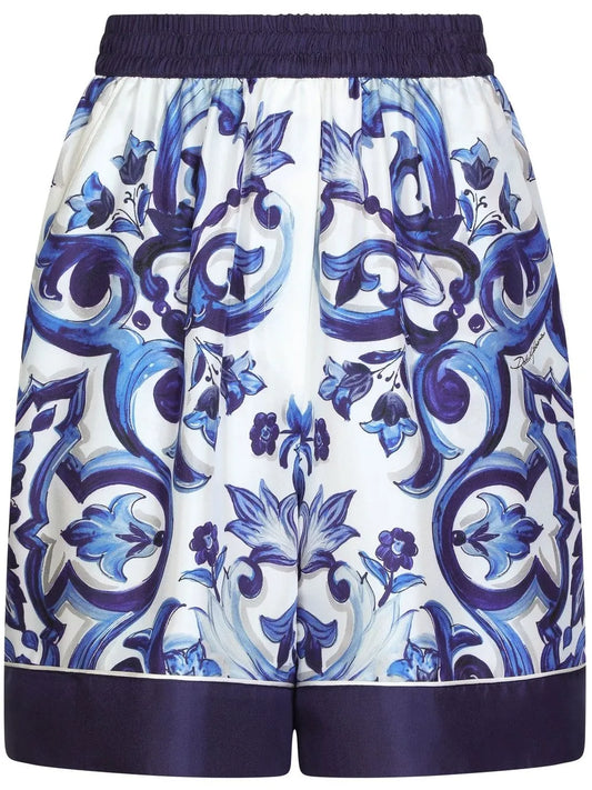 Majolica-Print Silk Pajama Shorts