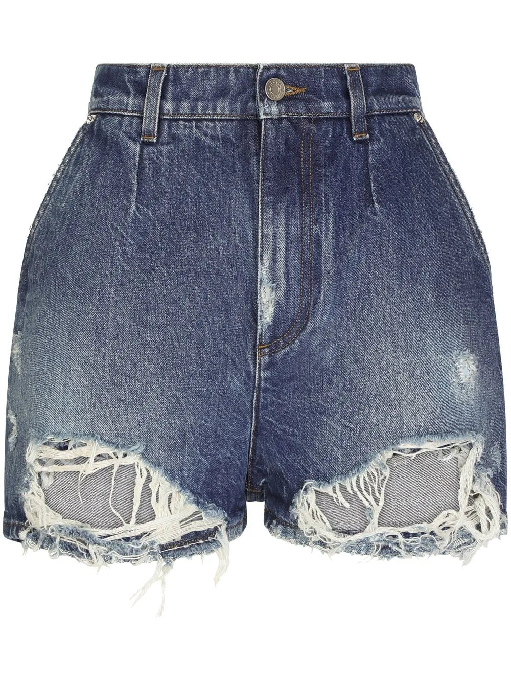Distressed High-Rise Denim Shorts