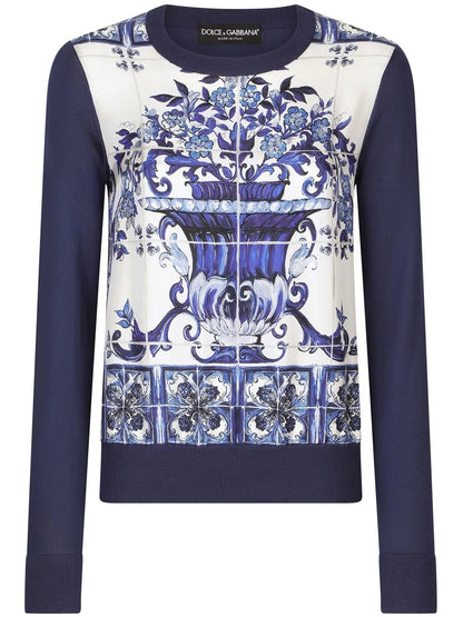 Majolica-Print Silk Jumper