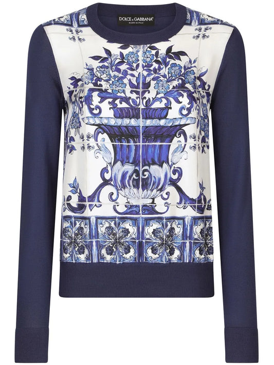 Majolica-Print Silk Jumper