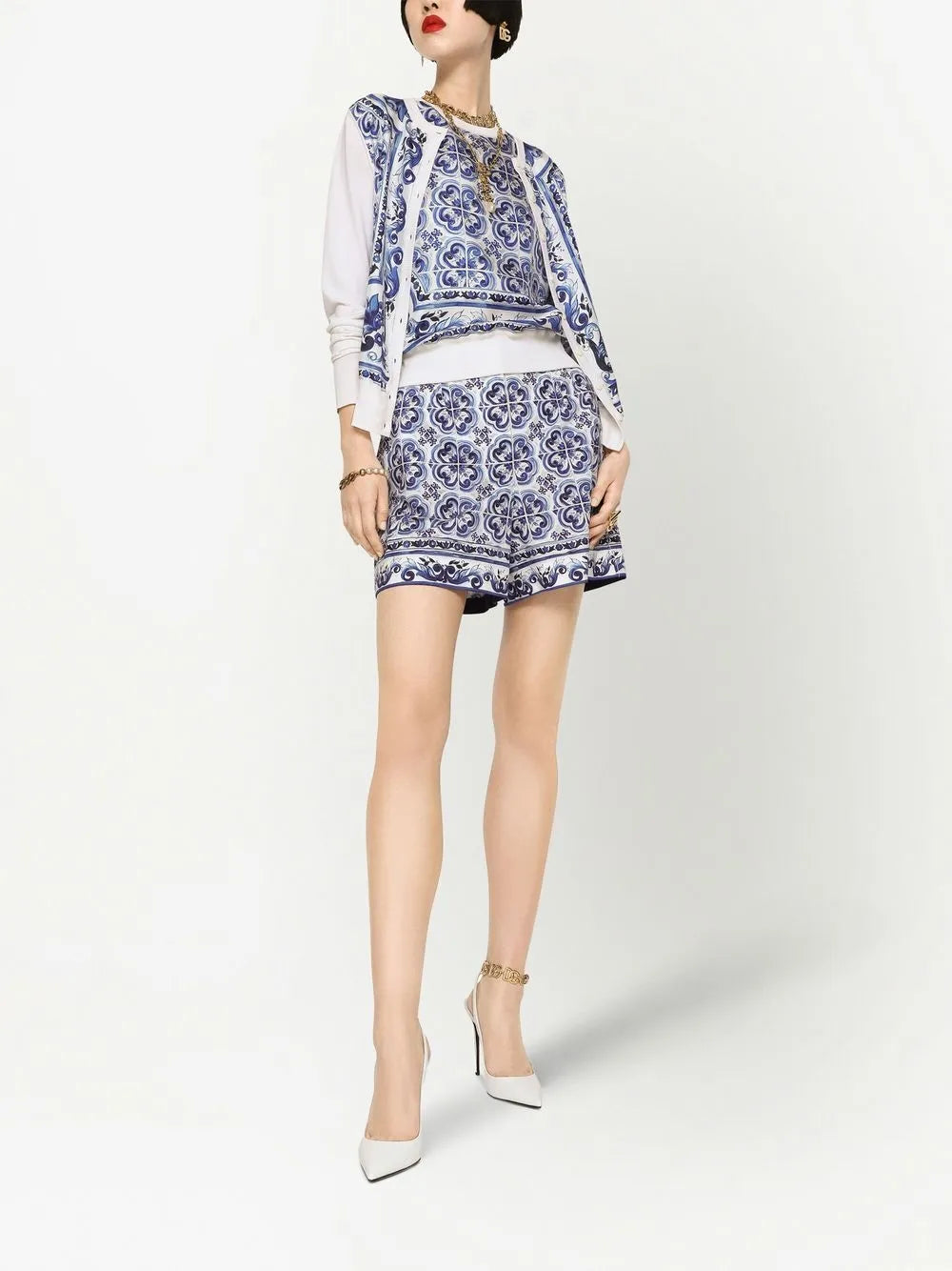 Majolica-Print Silk Jumper