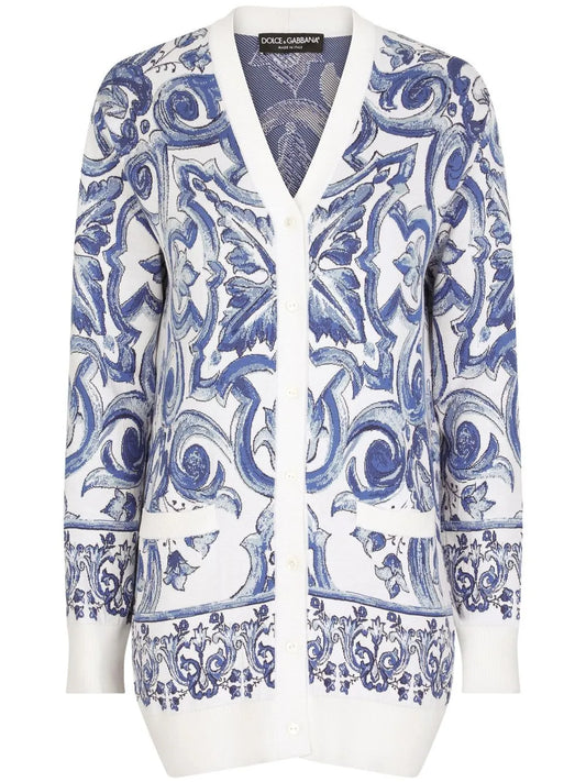 Majolica-Print Jacquard Silk Cardigan