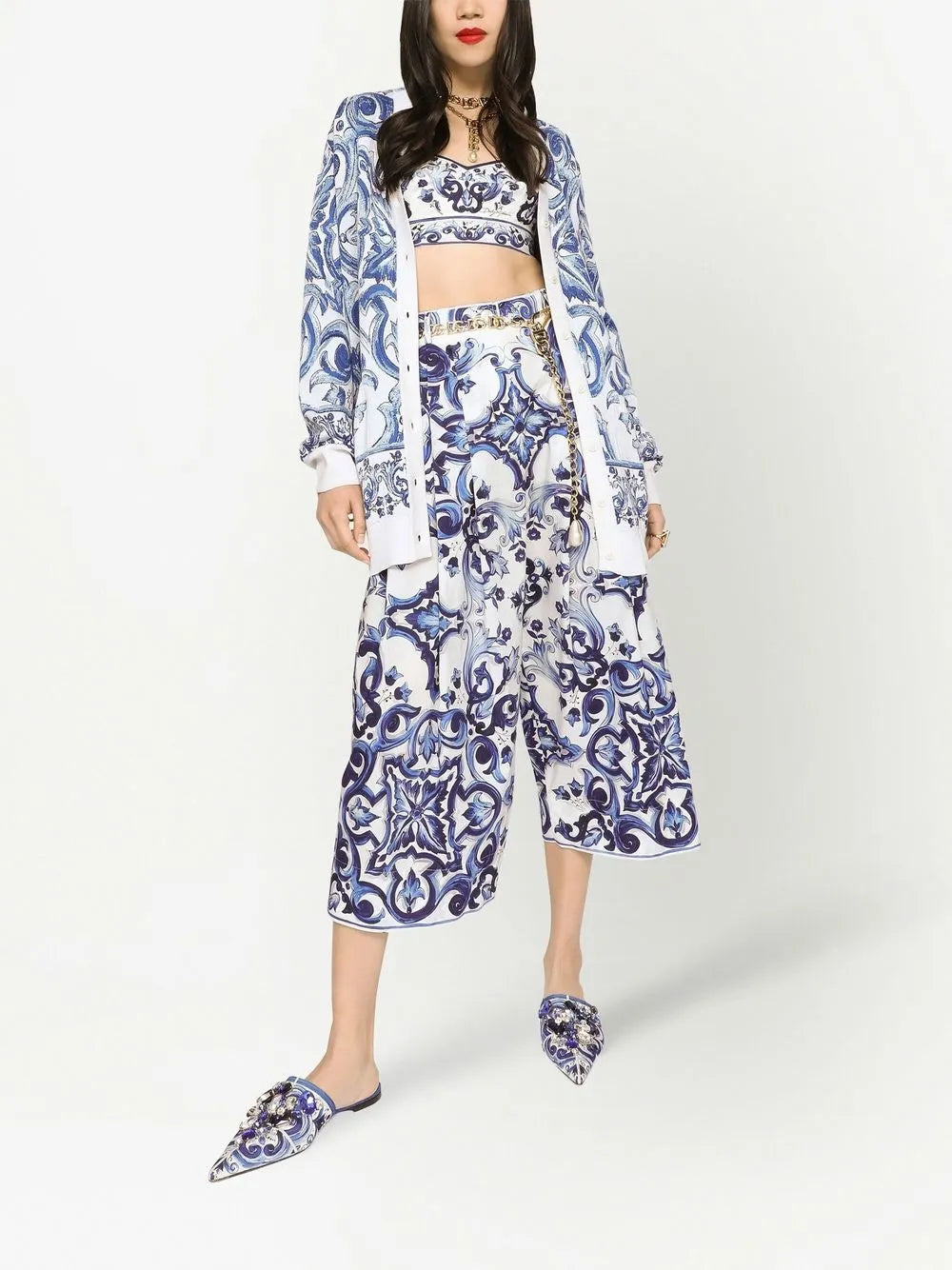 Majolica-Print Jacquard Silk Cardigan