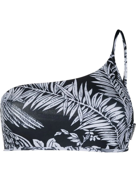 Leaf-Print One-Shoulder Bikini Top