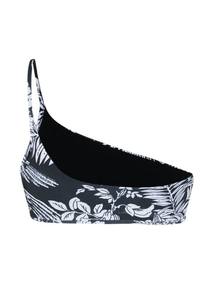 Leaf-Print One-Shoulder Bikini Top