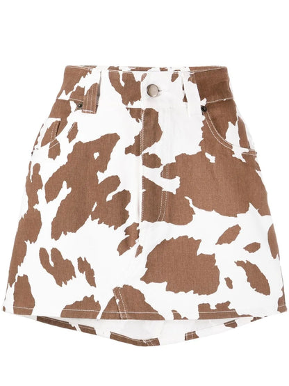 Cow-Print Denim Skirt