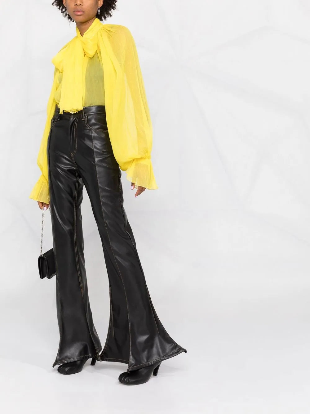 Pussy-Bow Silk Sheer Blouse