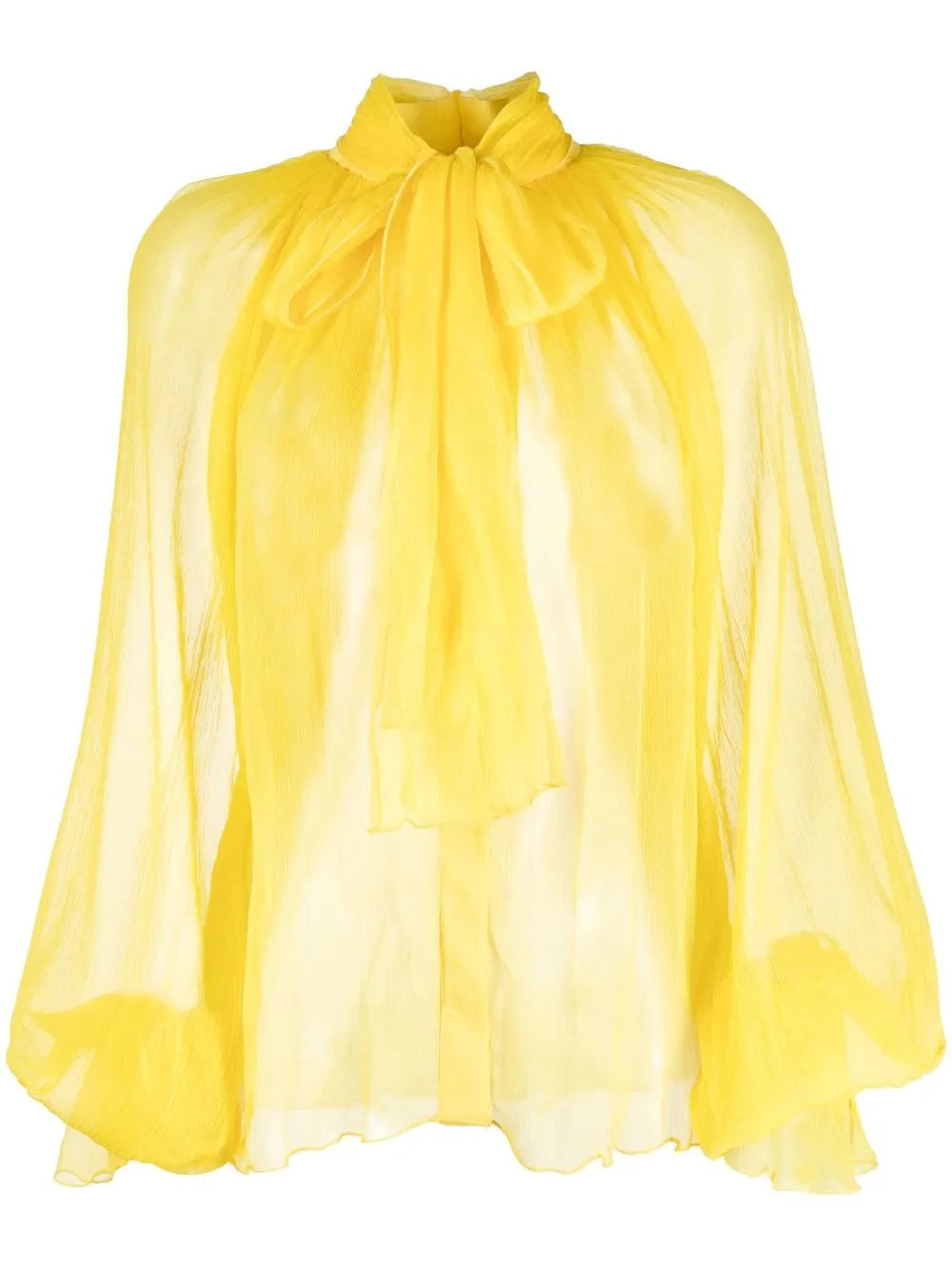 Pussy-Bow Silk Sheer Blouse