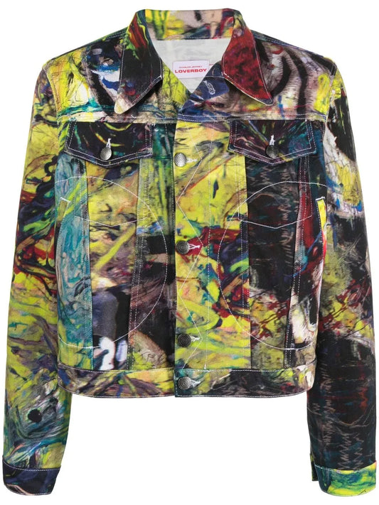 Graphic-Print Biker Jacket