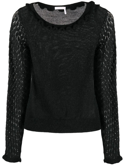 Scalloped Fine-Knit Top