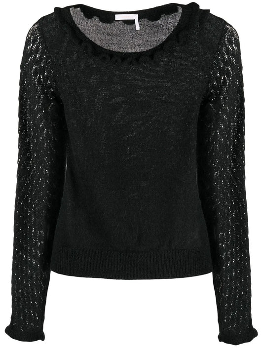 Scalloped Fine-Knit Top