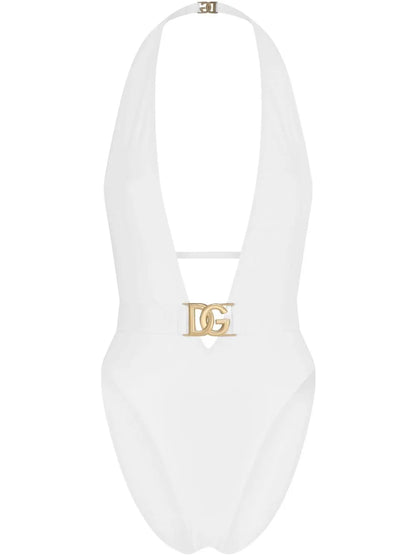 Plunge-Neck Belted Swimsuit