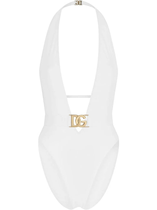 Plunge-Neck Belted Swimsuit