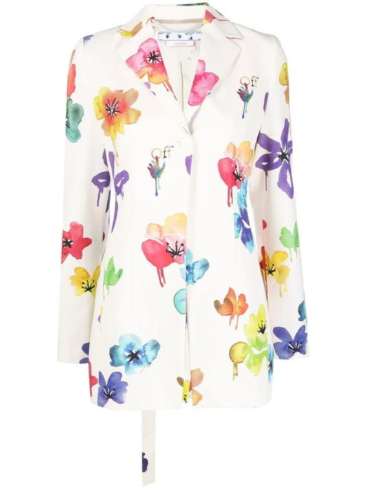 Floral-Print Single-Breasted Blazer
