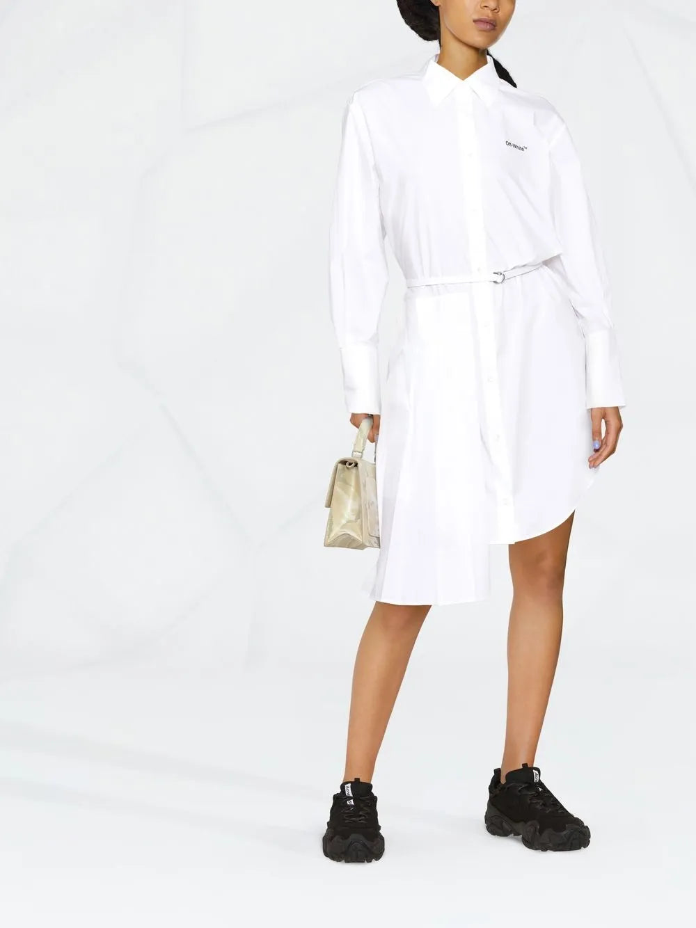 Asymmetric Pleated Shirt Dress