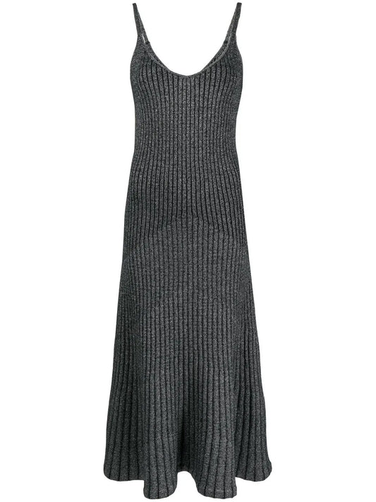 Lurex-Knit Detail Midi Dress
