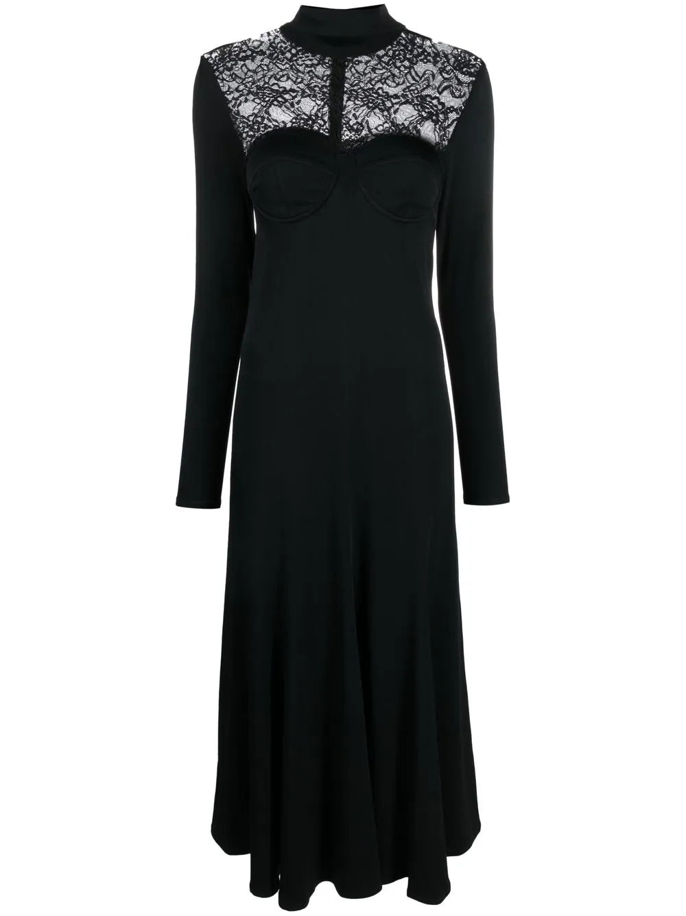 Lace-Trim Long-Sleeved Maxi Dress