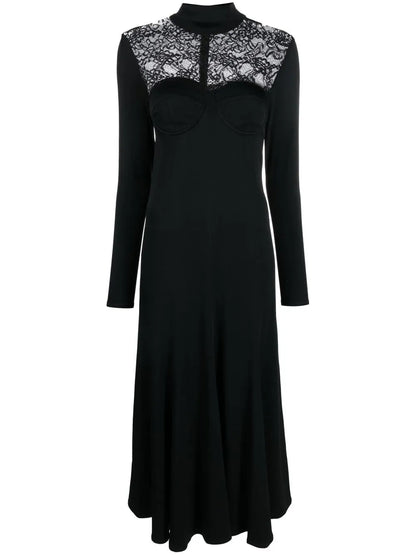 Lace-Trim Long-Sleeved Maxi Dress