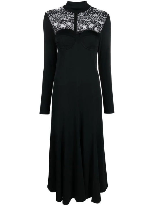 Lace-Trim Long-Sleeved Maxi Dress
