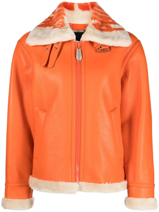 Faux-Leather Aviator Jacket