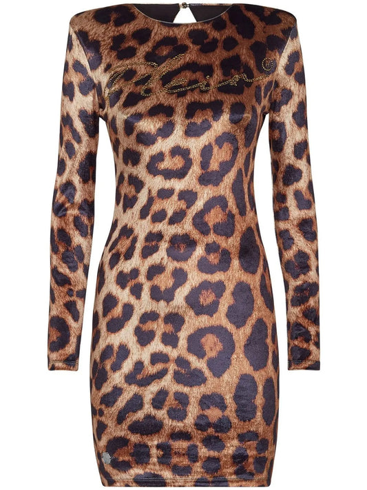 Leopard-Print Cut-Out Mini Dress
