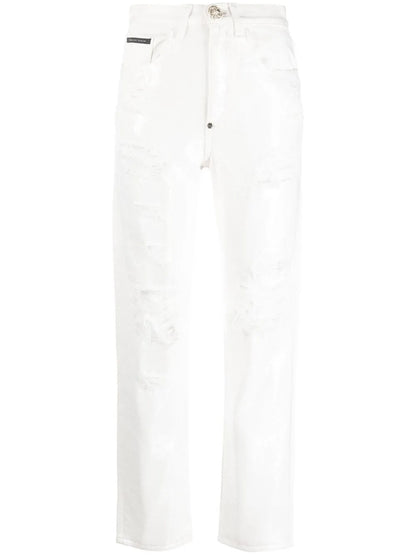 Paillettes Mom-Fit Distressed Jeans