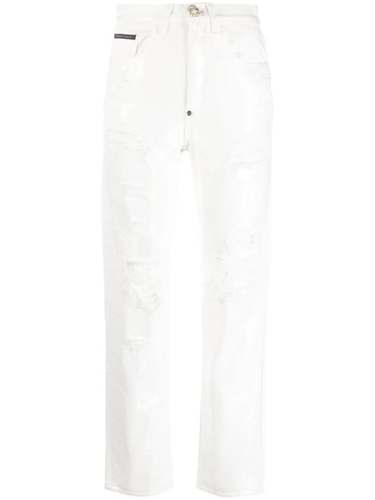Paillettes Mom-Fit Distressed Jeans